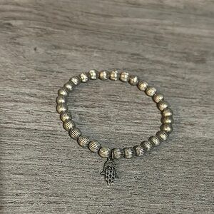 Elastic Silver Beaded Bracelet with Silver Charm